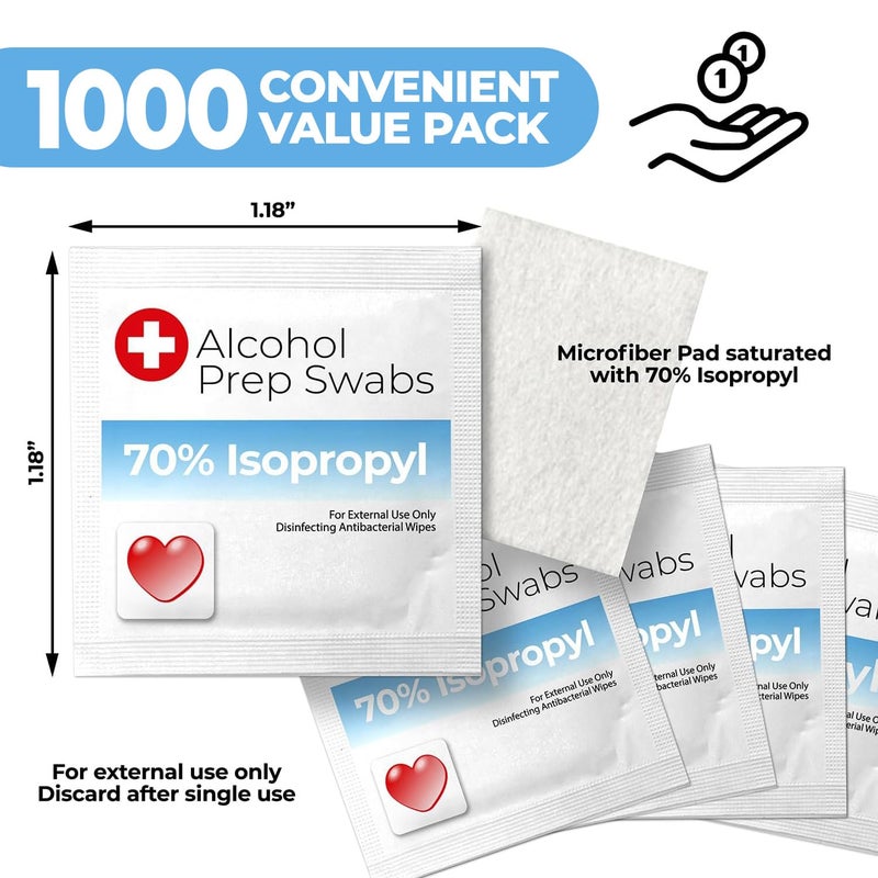 Shop Square Alcohol Prep Pads - 70% Isopropyl Alcohol Wipes, 1000 Pack Individually Wrapped Alcohol Pads Bulk - Great for Home, Medical and First Aid Kits - Image 2